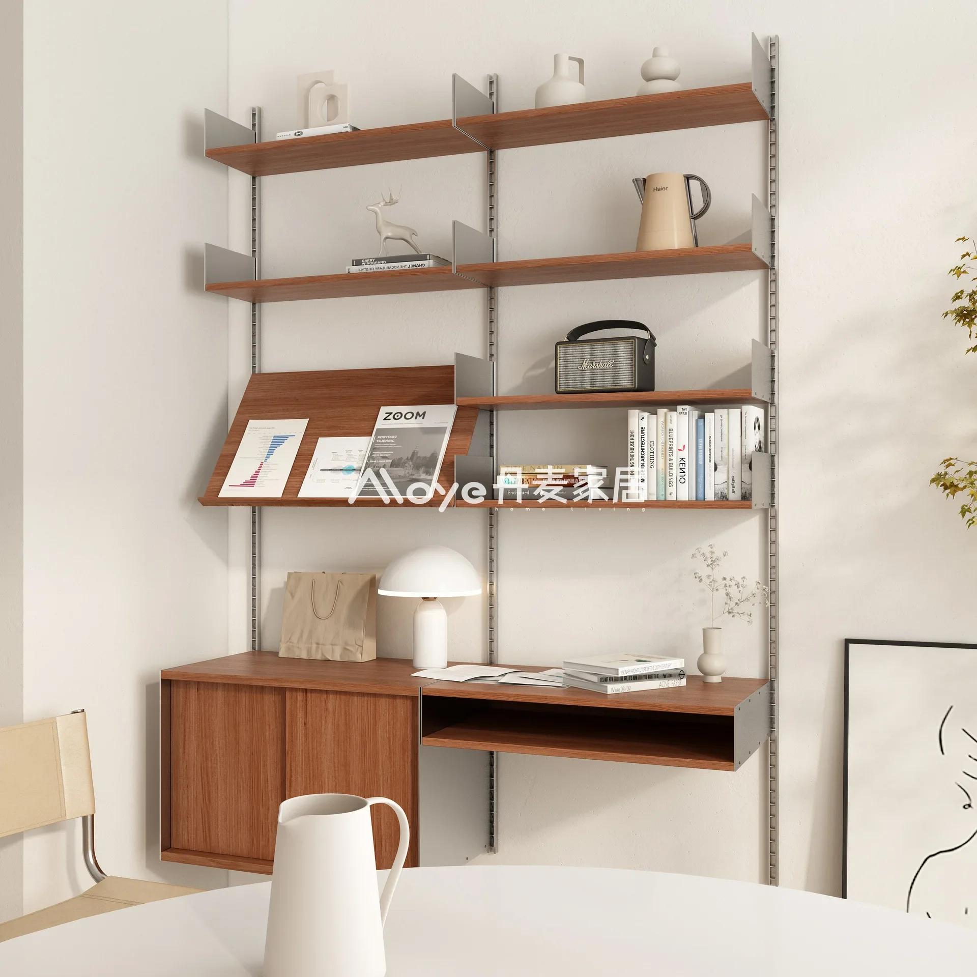 رف Vitsoe606 رف كتب على الحائط الاسكندنافي رف تخزين مثبت على الحائط من الخشب الصلب #2