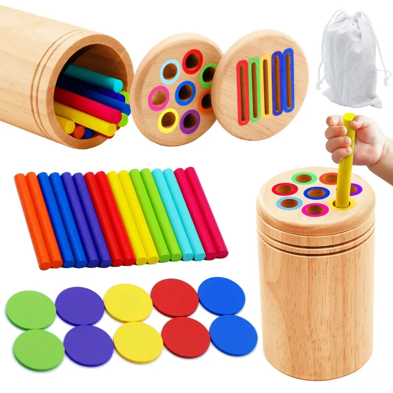 Giocattoli in legno Montessori Ordinamento dei colori Giocattolo a motore fine Forma corrispondente Puzzle educativo precoce sensoriale per regalo per i più piccoli