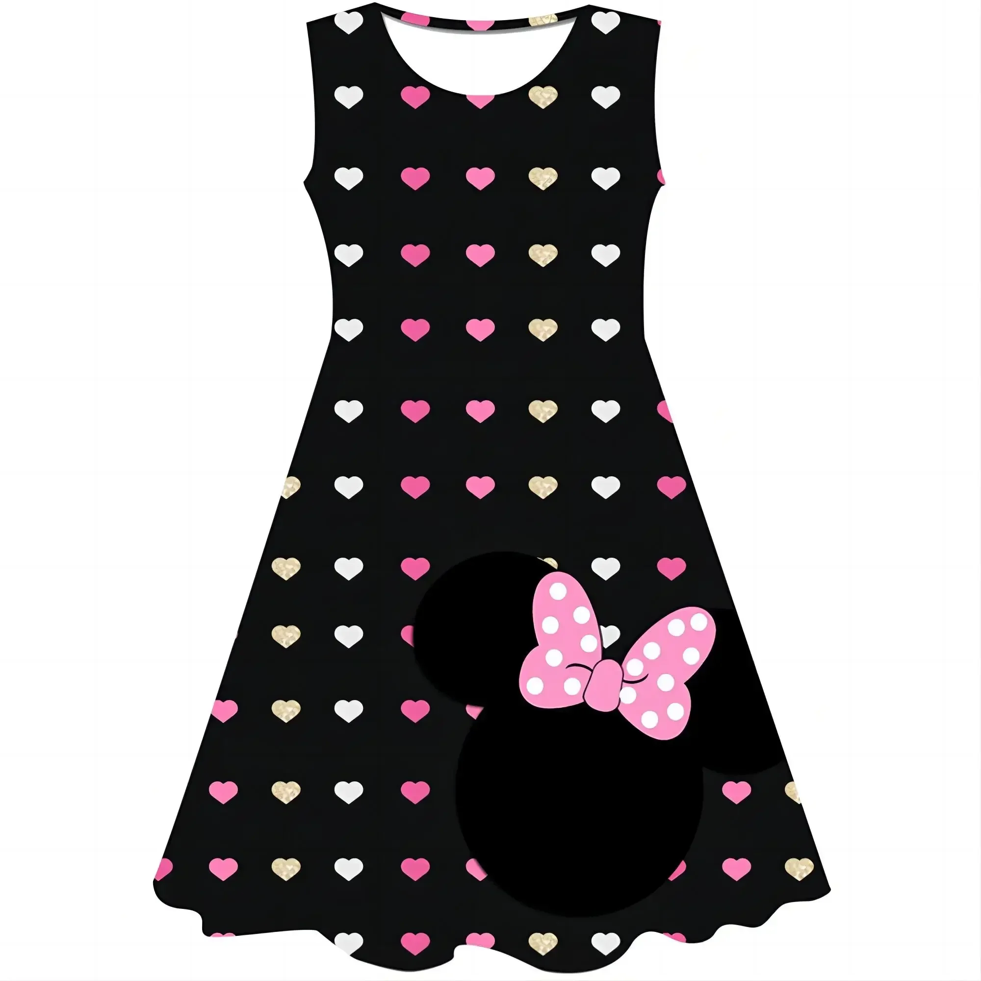 Minnie Mouse Dress Girls Dress 2022 Summer New Girls Round Neck Sleeveless Minnie Cartoon Short-sleeved Dress 1 2 3 4 5 6 7-10Y