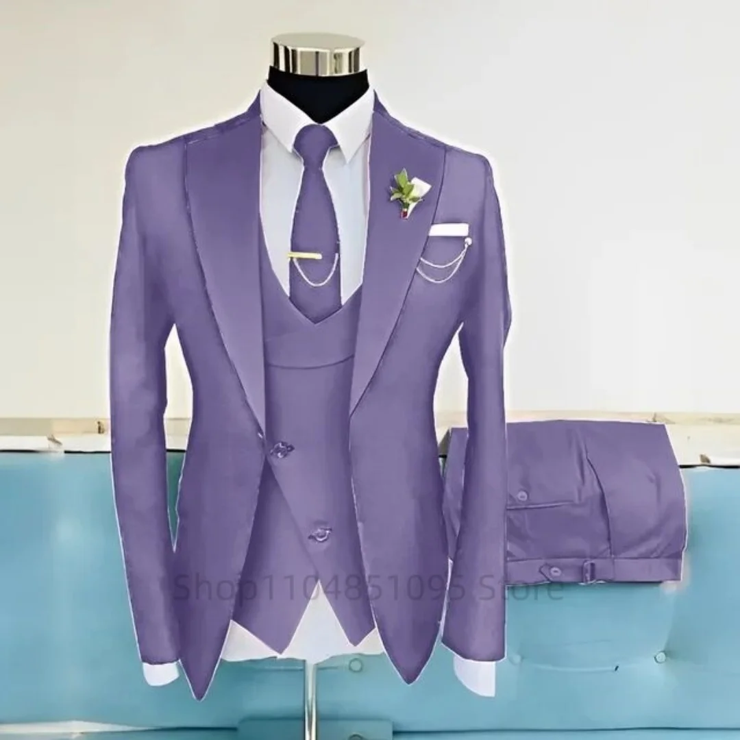 

Handsome Men Suits 3 Piece Single Breasted Blazer Outfits Fashion Daily Casual Slim Fit Groom Wedding Party Business Tuxedos