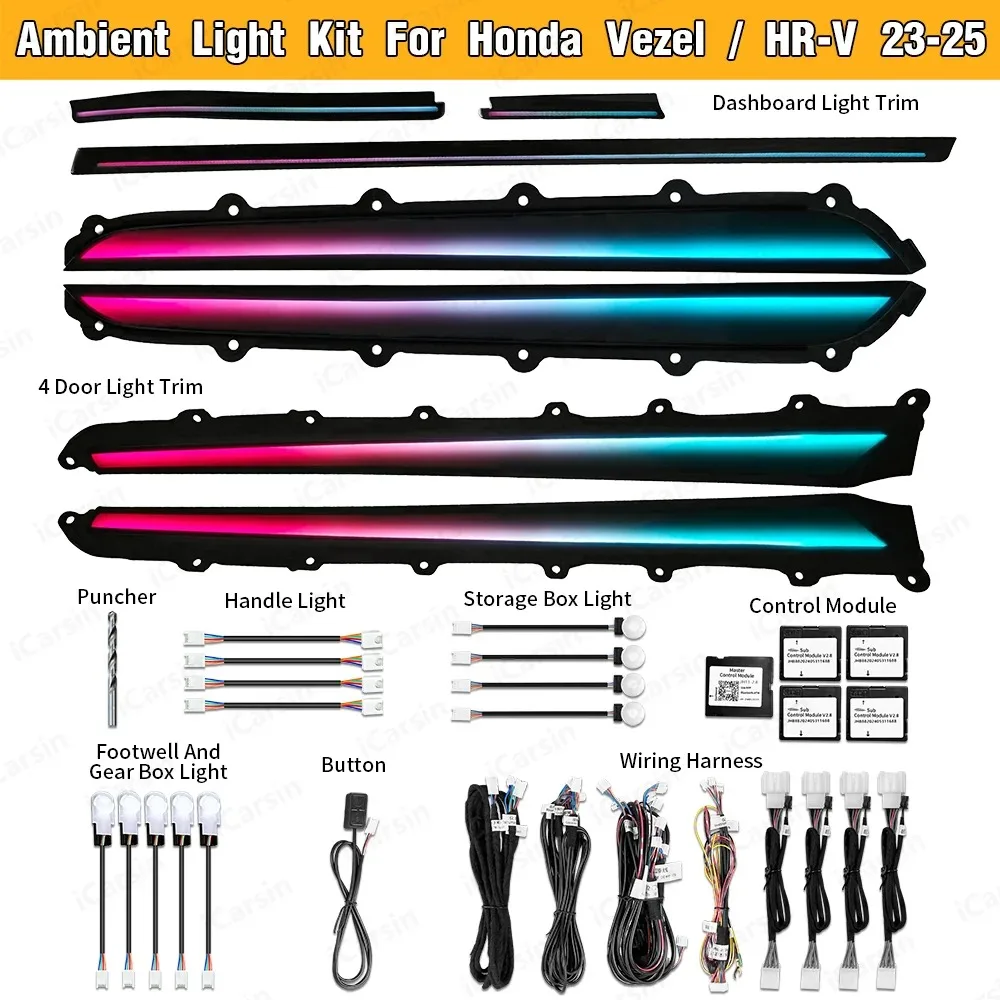 

Динамический окружающий свет для Honda Vezel 2023-2025, комплект обновления внутреннего освещения, аксессуары