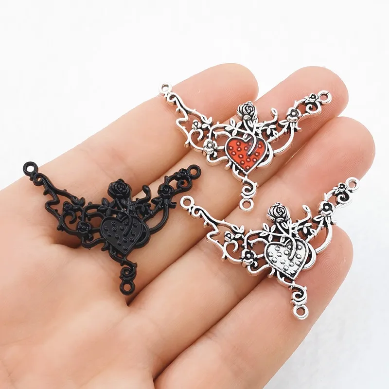 6Pcs Retro Vine Rose Heart Charms Alloy Pendent For Jewelry Making Diy Bracelet Necklace Earrings Handmade Accessories Supplies