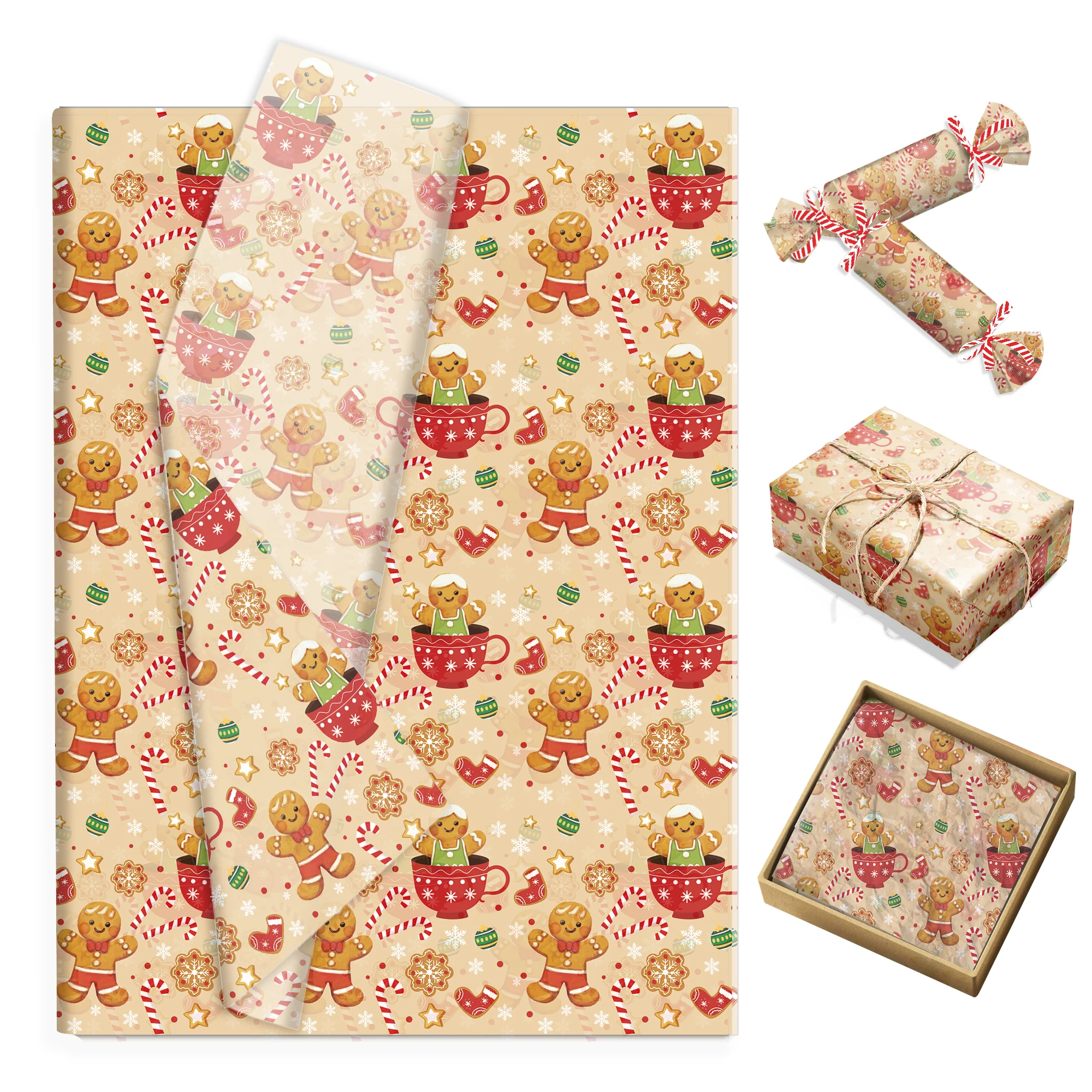 Lebkuchenmann Seidenpapier, Weihnachtsgeschenk DIY Geschenkpapier, Thanksgiving Party Geschenkbox Füllmaterial