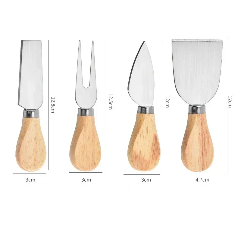 4Pcs Stainless Steel Cheese Knives Set Cheese Cutlery Butter Slicer Cutter Wood Handle Cream Bread Splitter Butter Knife Spatula