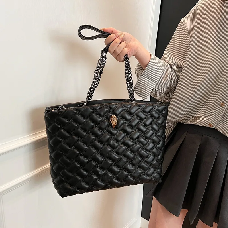 

new 2025 spring women's bag elegant square shoulder bag plaid embossed chain personality solid color