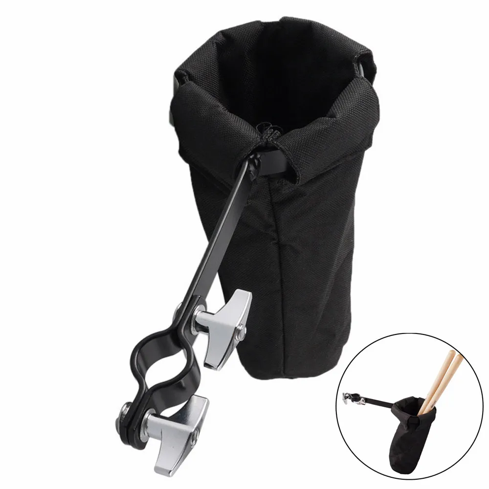 

Black Cylindrical Drumstick Bag Drum Stick Holder Adjustable 600D Metal with Nylon Clamp for Drum Stand