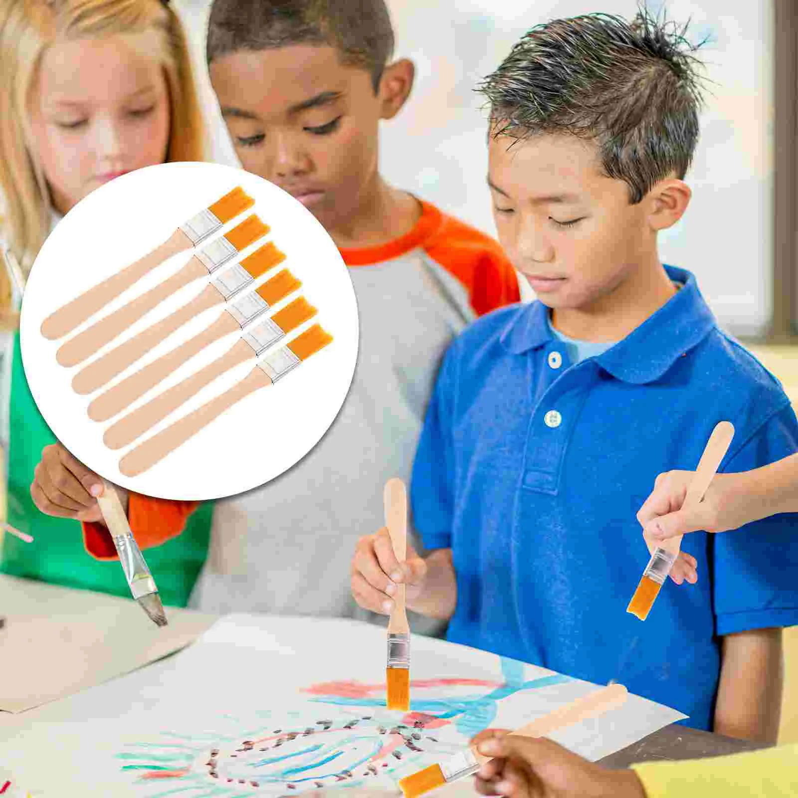 6 Pcs Oil Paint Brush Painting Child Wooden Kids Professional with Handle