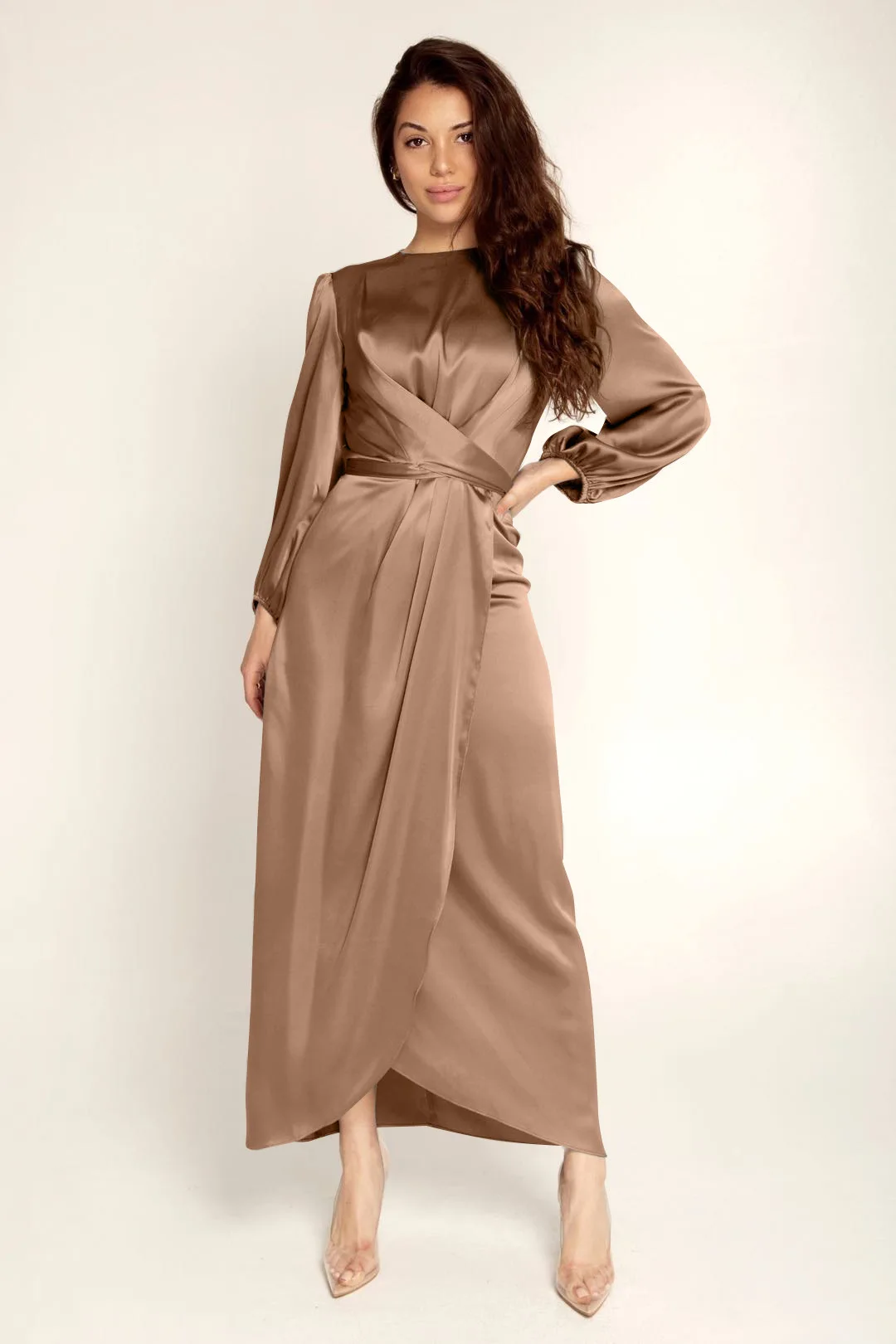 Fashion Satin Midi Women Dress Long Sleeve o Neck Belt Bodycon Slim Sexy Party Cub Long Dress 2024 High Waist Elegant Dress