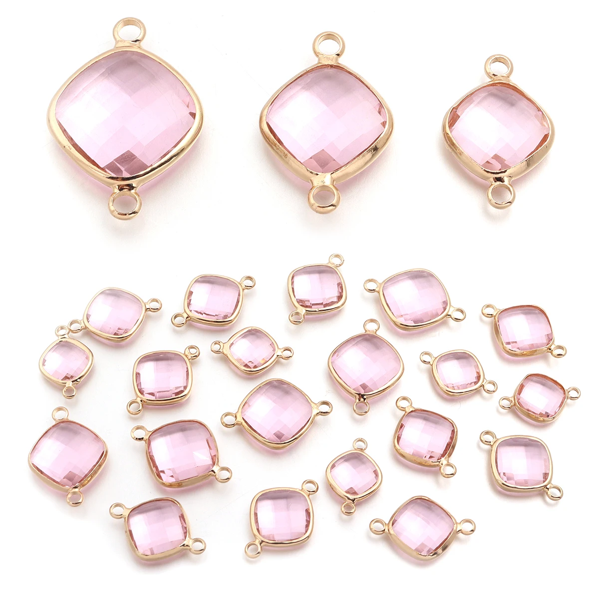 5 Stück/Lot quadratische facettierte Glasanhänger mit Metallkanten, Zweiloch-Verbinder, Charm für Armband, Halskette, DIY-Schmuckherstellung, Zubehör – Detail 8