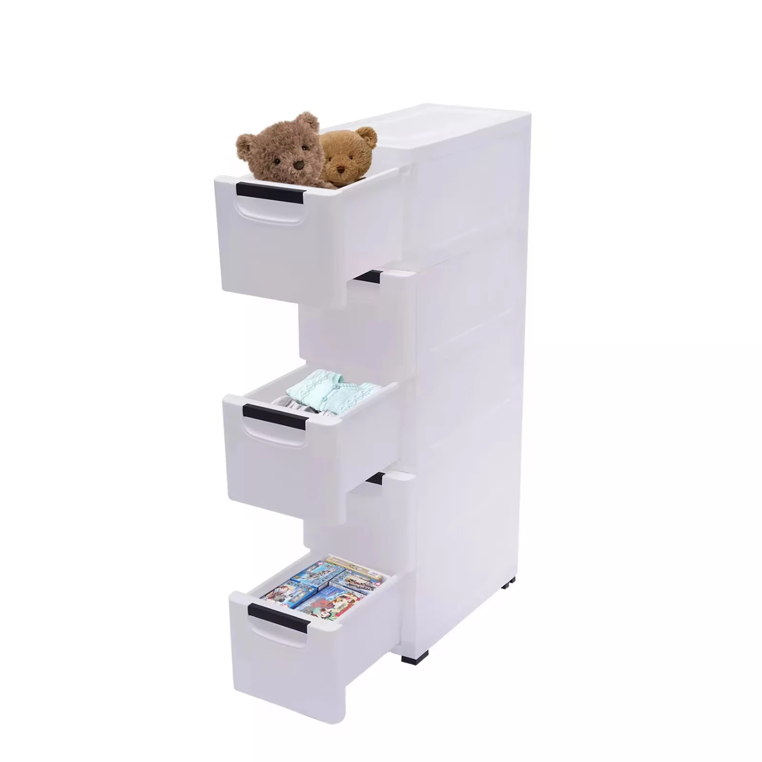 

Organizer 20×40×84cm-White Vertical High Dresser Tower with 5 Drawers Fabric Organizer Wardrobe