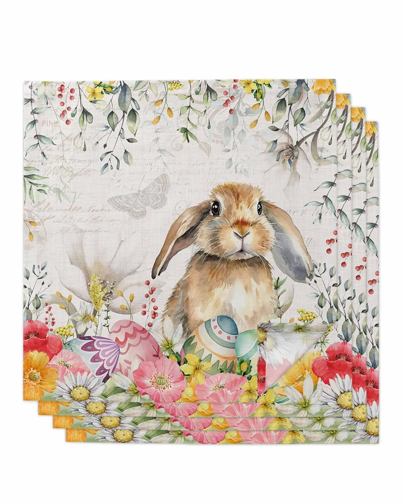 

4pcs Easter Eggs Bunny Spring Flowers Table Napkins Cloth Set Kitchen Dinner Tea Towels Table Mat Wedding Decor Napkins