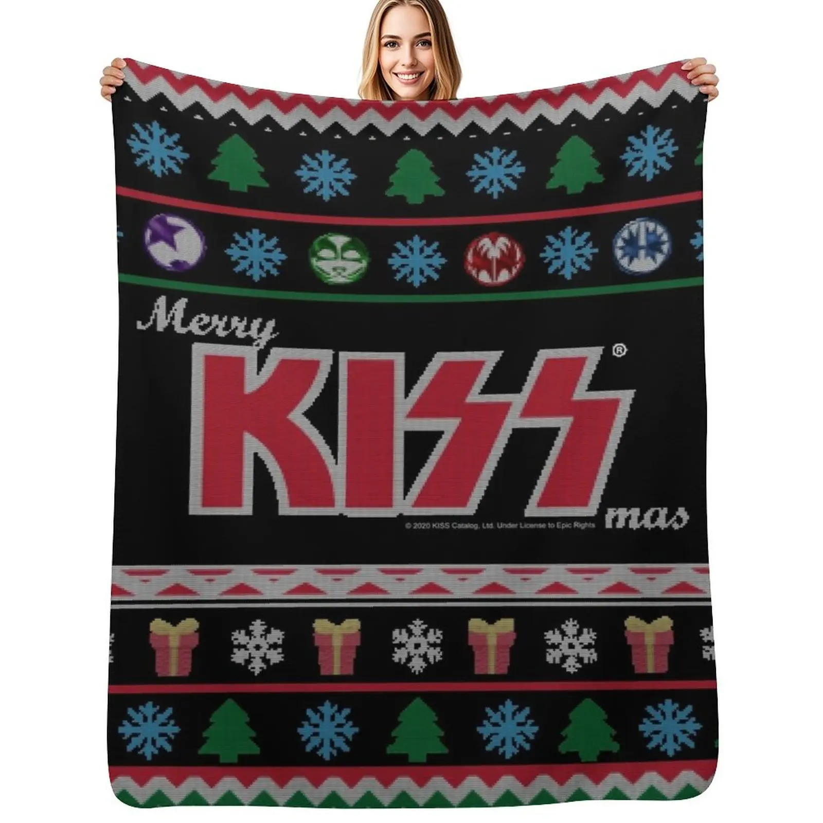 ¿Besar? The Band - Merry KissMas Ugly Sweater Manta ligera y cálida para viajes y camping
