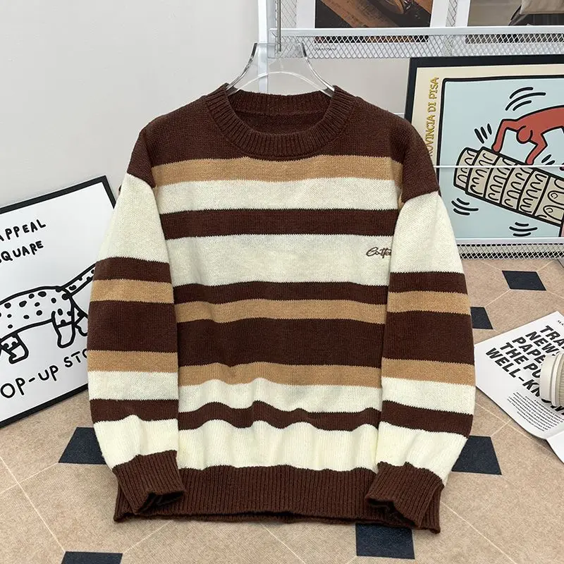 

American Stripe round Ne Sweater Men Women Winter Trendy Loose Thi Lazy Sle Couple Knittedwear Soft Polyester Fiber