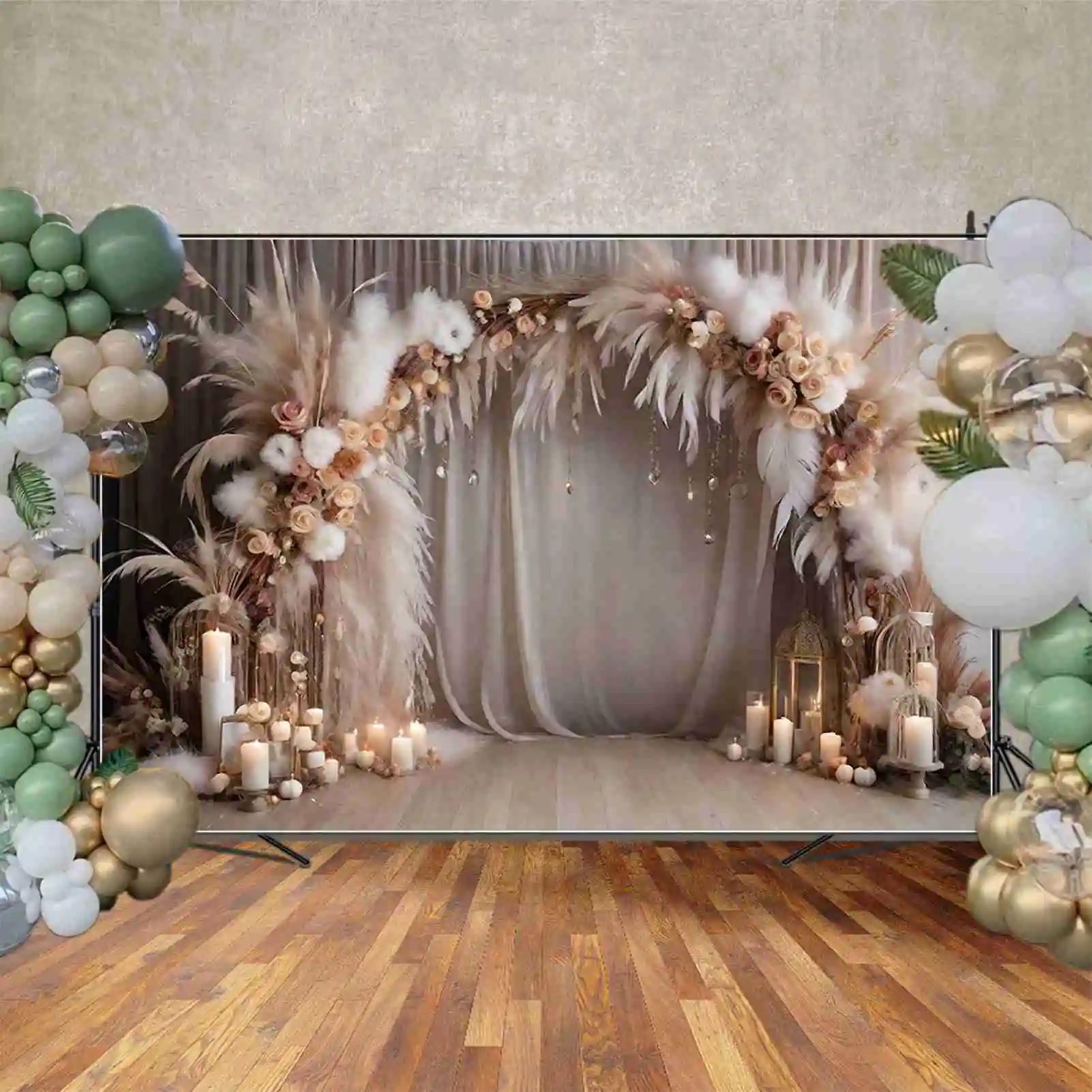 Moon.qg-パーソナライズされた写真の背景,結婚式の背景,自由奔放に生きるスタイル,女性の背景,乾燥草,花,パーティーの装飾,写真アクセサリー