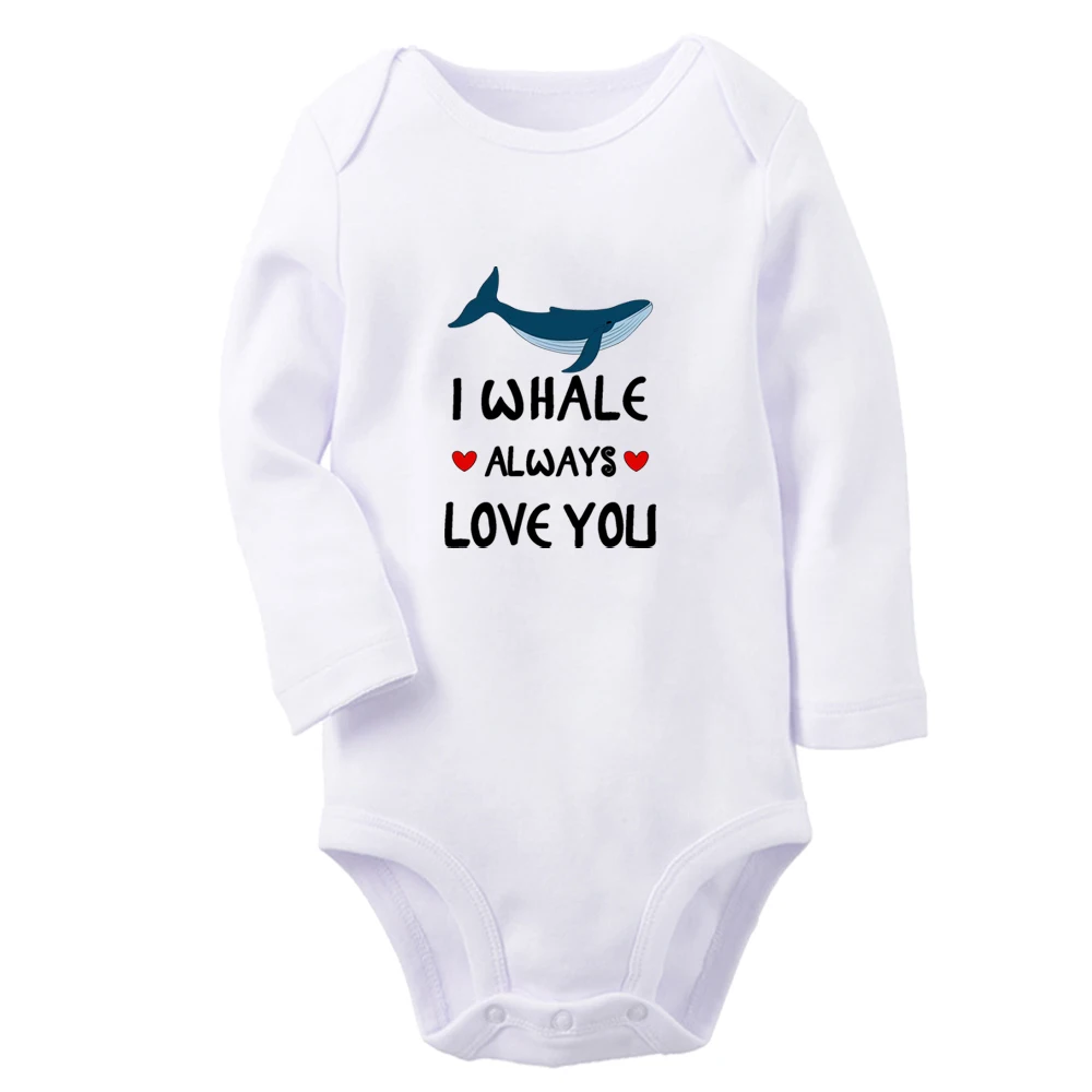 New I Whale Always Love You Fun Graphic Baby Bodysuit Cute Boys Girls Rompers Infant Long Sleeves Jumpsuit Newborn Soft Clothes