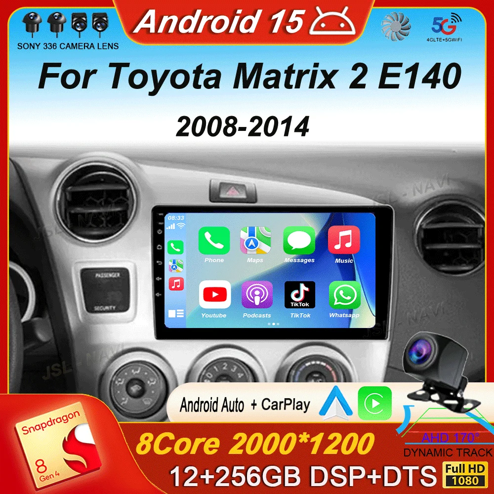 

Carplay Auto Car Radio For Toyota Matrix 2 E140 2008 2009 2010 2011 2012 2013 2014 Android 15 Multimedia Player Navigation GPS