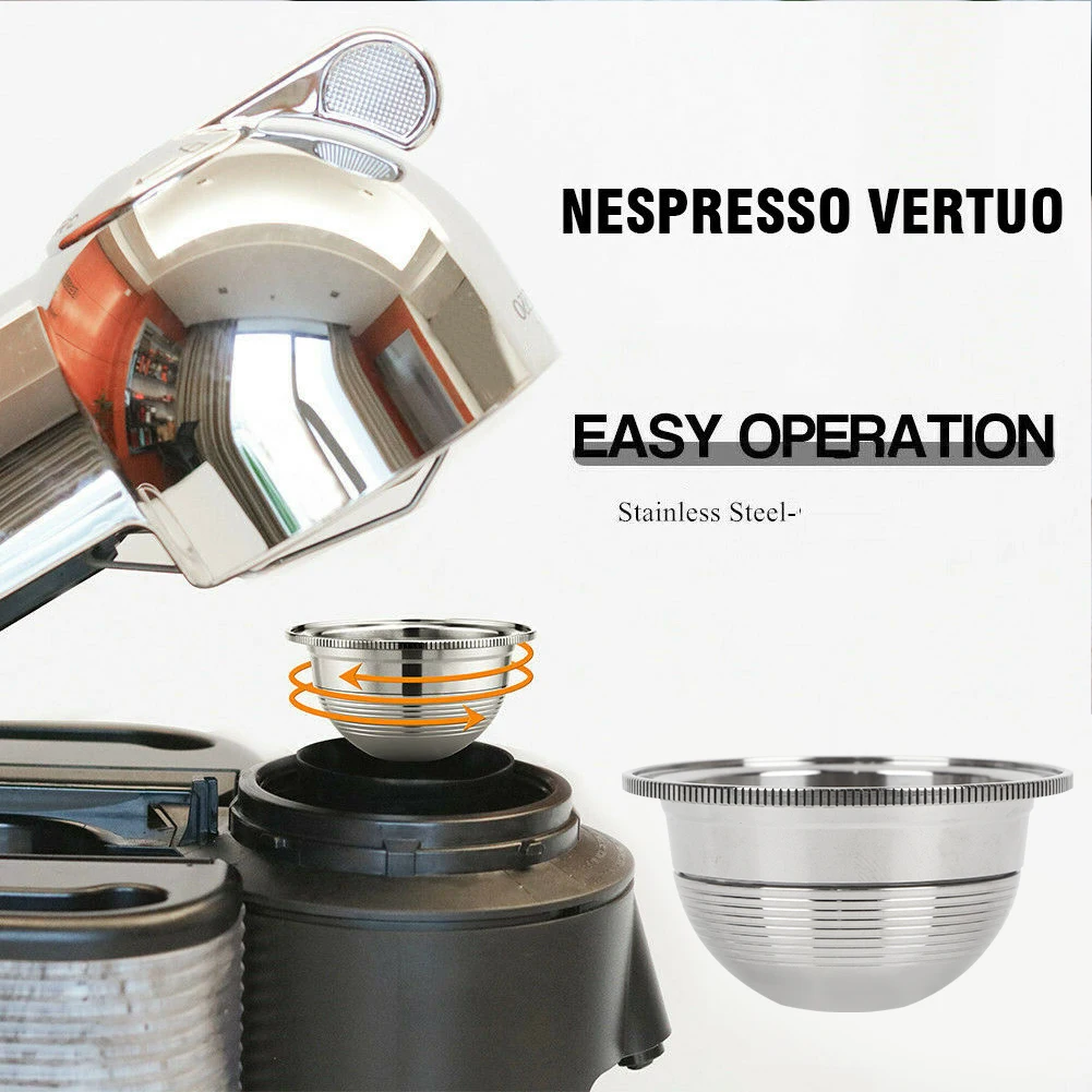 230ml Coffee Capsule Filter With Brush Spoon Set Stainless Steel For Nespresso Vertuo Stainless Steel Reusable