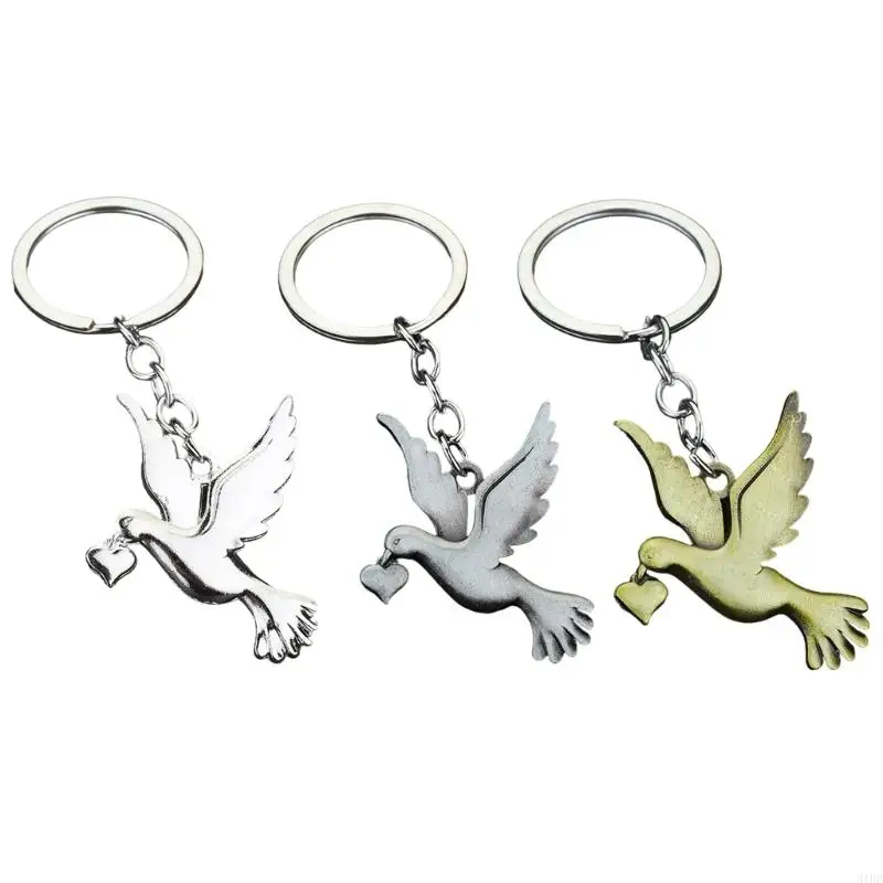 

31BB Elegant Peace Doves Keychain Metal Key Chain Holder keyring Pendant Housewarming Gift for Men and Women