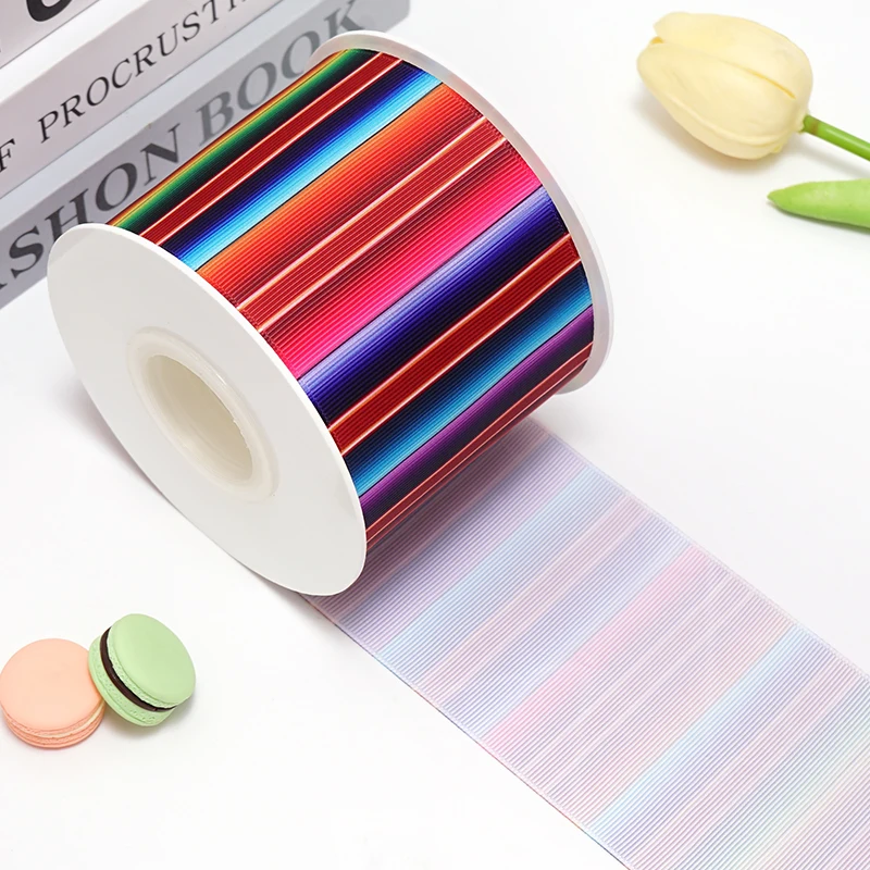 5 Yards Flower And Stripe Printed Grosgrain Satin Ribbons For Bows DIY Craft Decoration Packaging Supplies. 85034