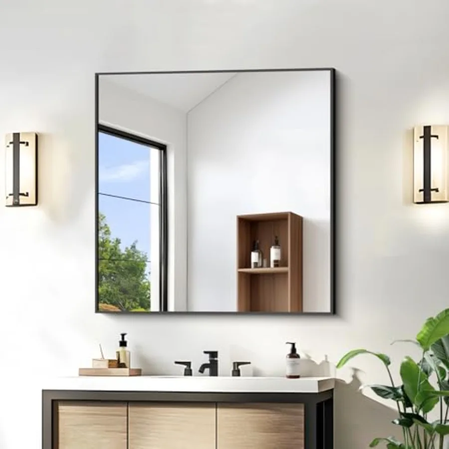 

Bathroom Mirror30x30 Square Mirror with Aluminum Metal Frame Vanity Wall Mirror Modern Home Decor for Bathroom Living Room Farm