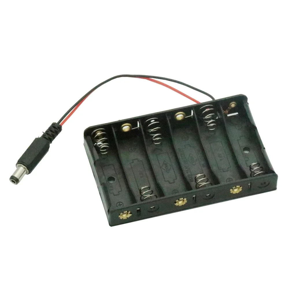 1PCS 6XAA 6xAA 6*AA 9V Battery Holder Box Case Wire DC 5.5*2.1mm Plug For arduino Moudle