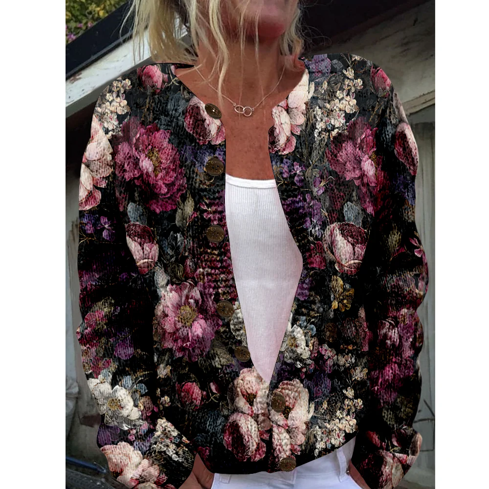 

Autumn Winter Knitted floral Cardigan Casual Sweater Streetwear Women Sweaters Knit Top Cool Jumpers Fashion