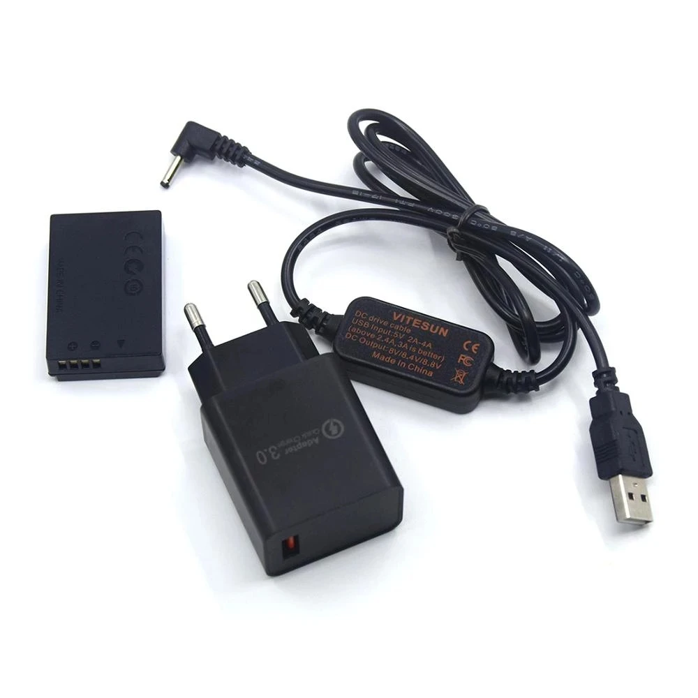 

QC3.0 USB Charger + ACK-E12 USB Cable + DR-E12 DC Coupler LP-E12 Dummy Battery For Canon EOS M2 M10 M50 M100 M200 Camera