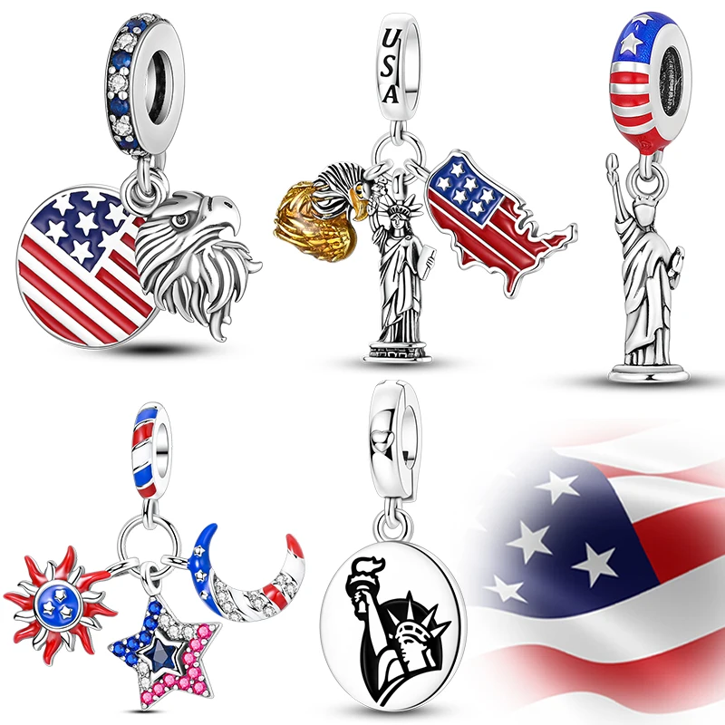 

925 Sterling Silver Charms USA 250th Anniversary Independence Day Statue of Liberty Fit Original Bracelet Bead DIY Woman Jewelry