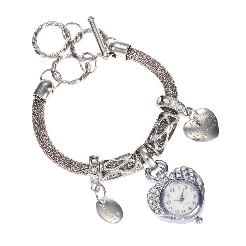 fashion sweet heart style steel band women quartz bracelet watch