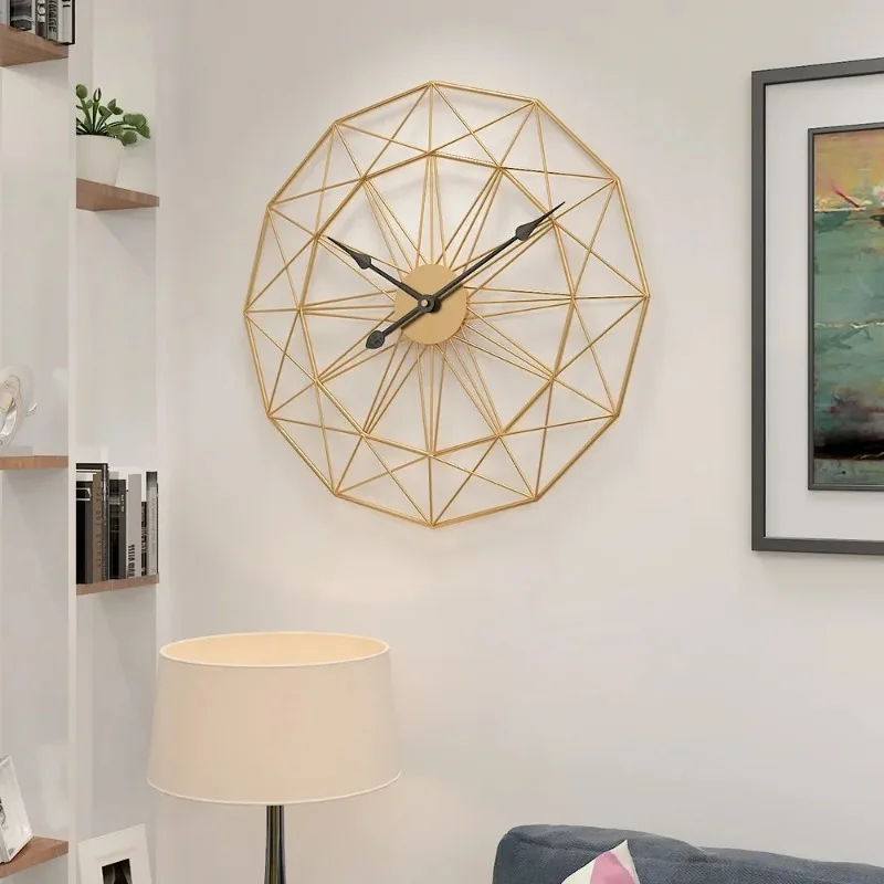 

50cm Industrial Style Vintage Iron Wall Clock Modern Design Geometric Hanging Watch Large for Office Living Room Home Decoration