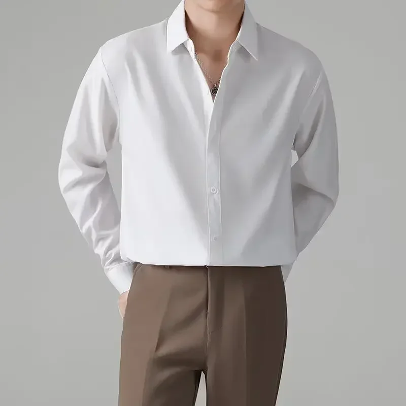 Spring New Men's Business Casual Shirt Korean Loose Long Sleeve Shirt For Men Solid Men Dress Shirt T-shirt Men Clothing