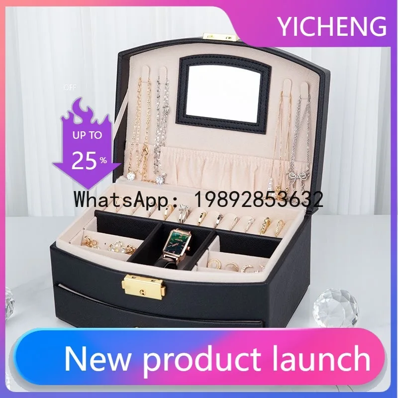 

PYJ Xl double-layer lockable jewelry box - drawer style organizer for earrings and accessories