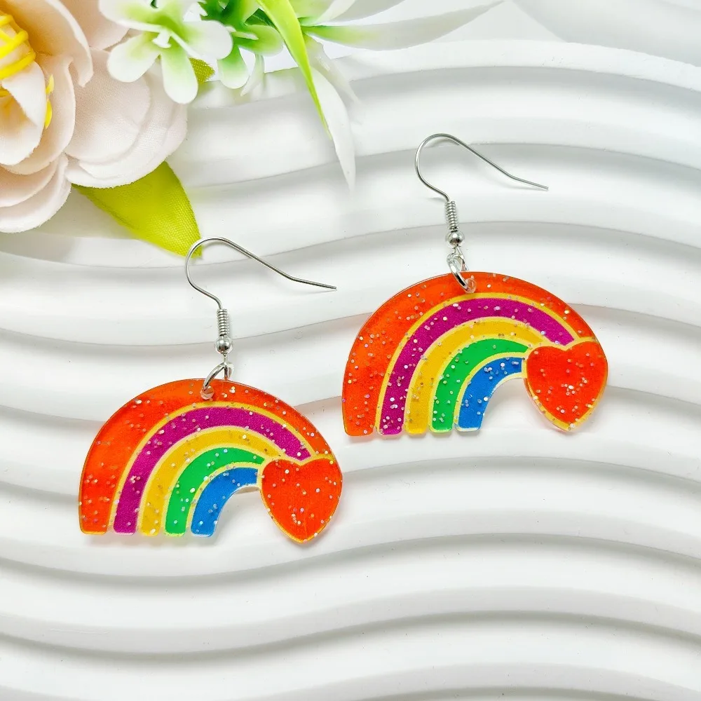 

10 шт., акриловые радужные бусины с одной стороны, сердце любви, ручная работа, подвеска в виде гордости, месяц, бусины с флагом, бантом, сделай сам, ювелирные аксессуары