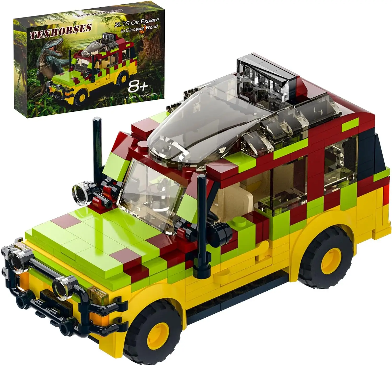 MOC Jurassic public park Explorer Soldier Building Blocks off-road vehicle model Willis Jeeped antiaircraft gun Kids Bricks toy