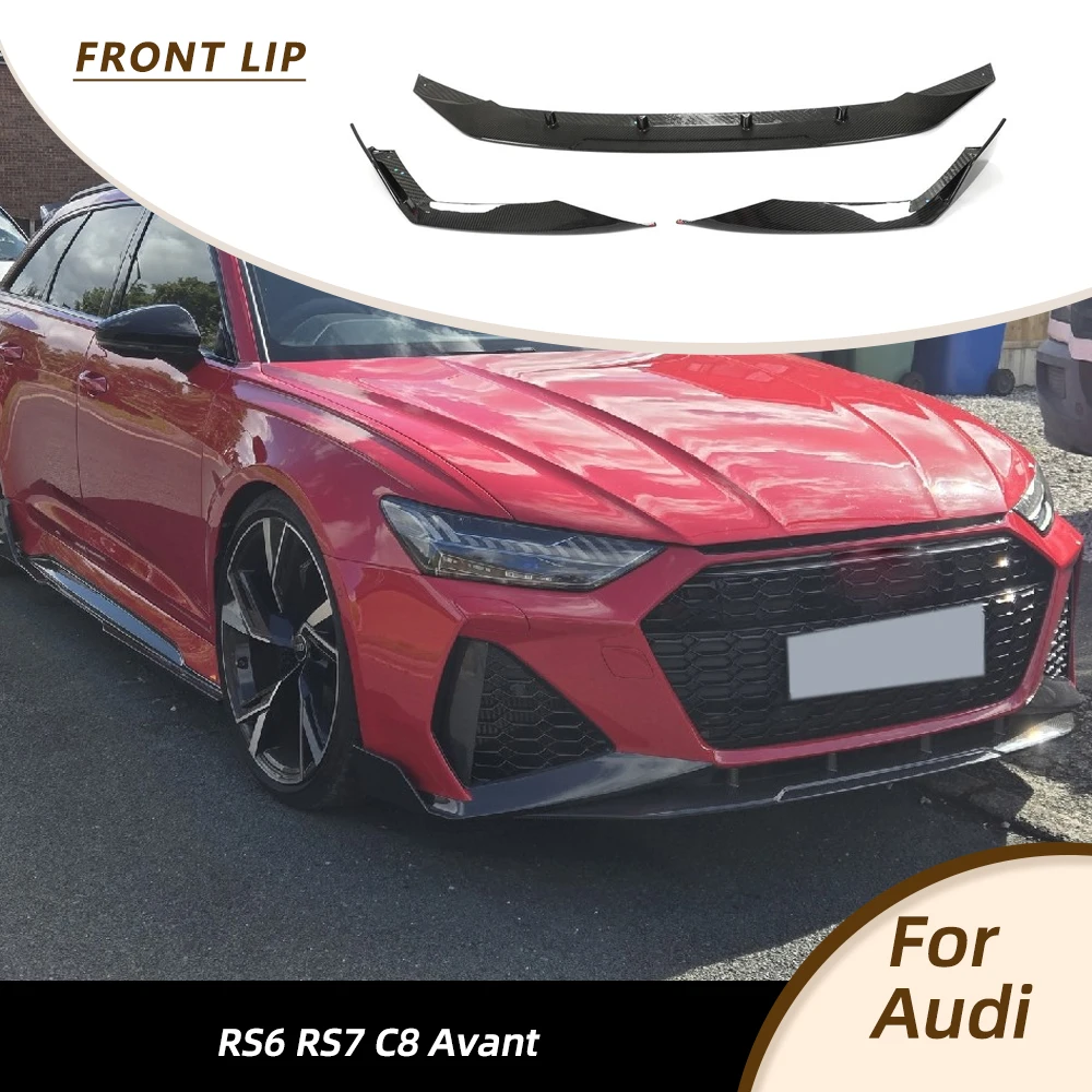 

Сухой спойлер для переднего бампера автомобиля из углеродного волокна для Audi RS6 RS7 C8 Avant Wagon 2019-2021 3 шт./комплект Автомобильный передний спойлер для подбородка