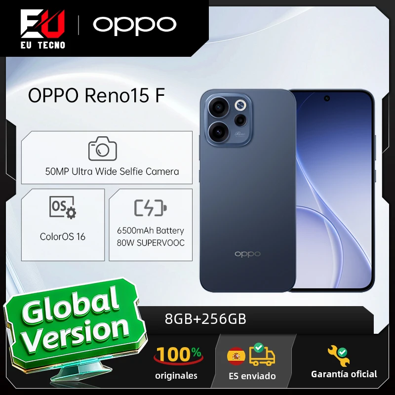 Oppo Versione UE dello smartphone Reno15 F 5G 8 GB + 256 GB blu, ColorOS 16.0, Snapdragon 6 Gen 1, 6500 mAh, 80 W, 6,57 pollici, 2372 * 1080 pixel, fo