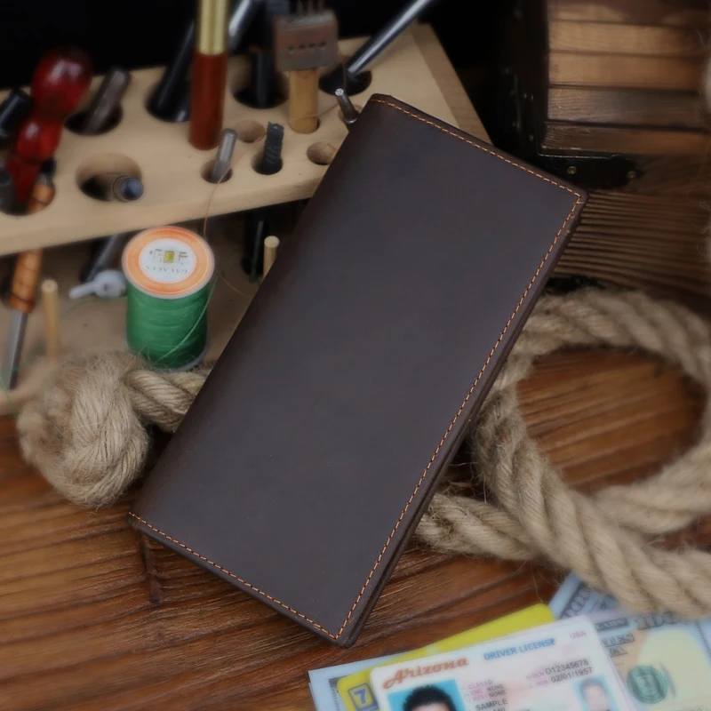 Retro Genuine Leather Long Wallet Men Women RFID Blocking Credit Card Holder Purse Fashion Business Mobile Phone Wallet