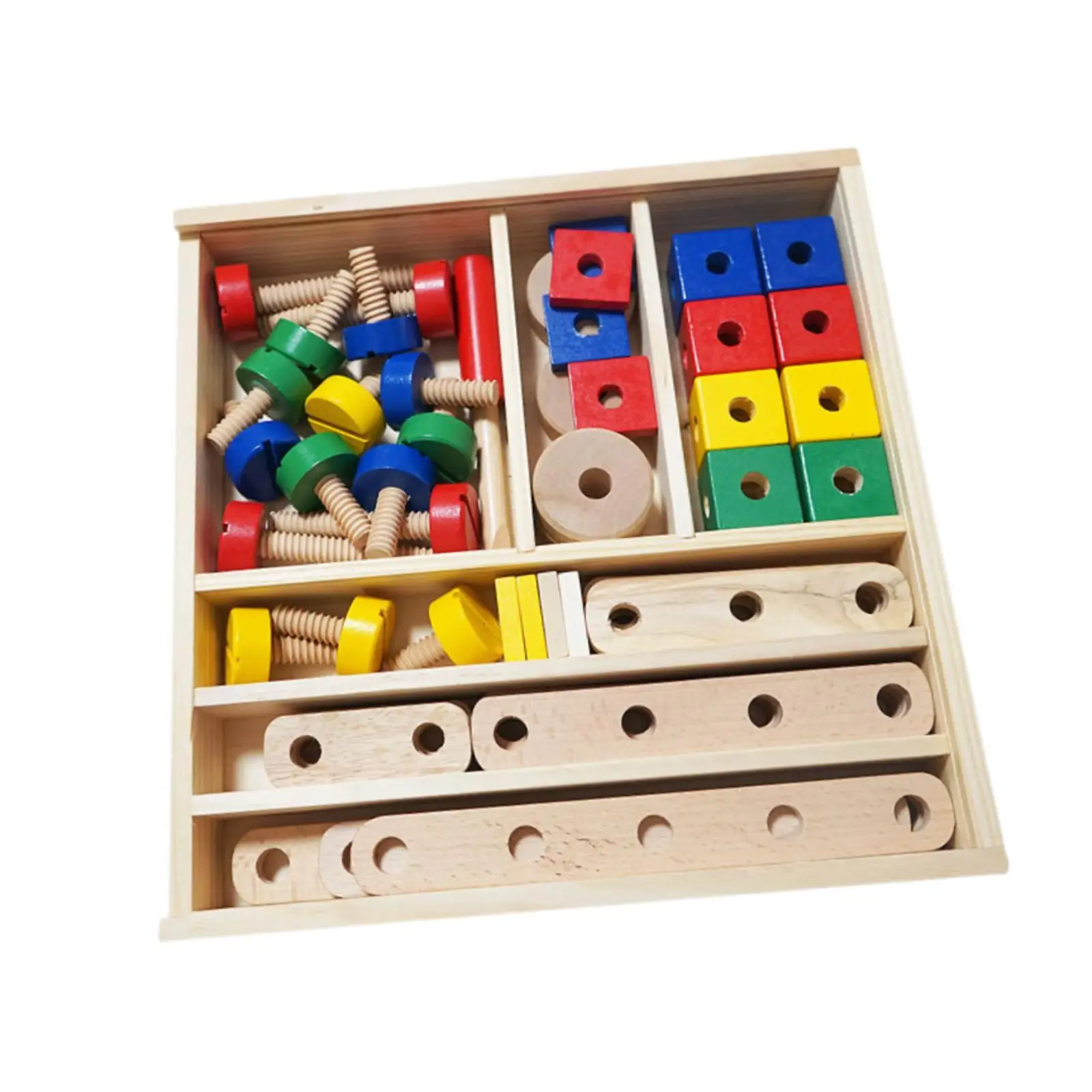 Kids Nut and Bolts Toy Wood Block Building Kit Shapes Matching Game Building Construction Set for Boys Girls Kids Party Toy