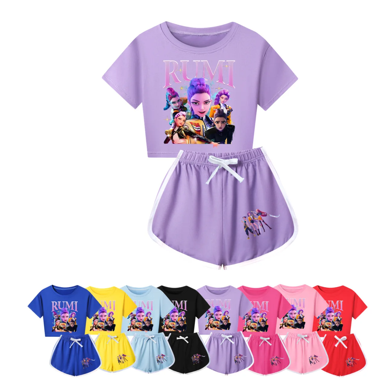 

Summer Kids KPop Demon Hunters Suit Toddler Girls Top+shorts 2pcs Sets Sports Suit Baby casual Sets Boys Clothes comfort Pajamas