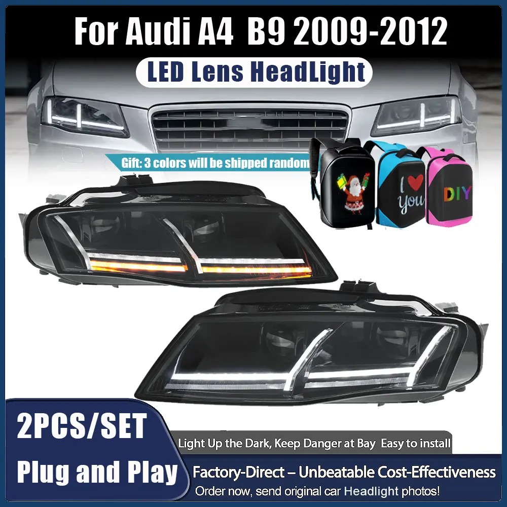 

LED Headlight Assmebly for Audi A4 2009 2010 2011 2012 Dual Lens Flow Turn Signal Aircraft Design Scanning Tuning Head Lamps Kit