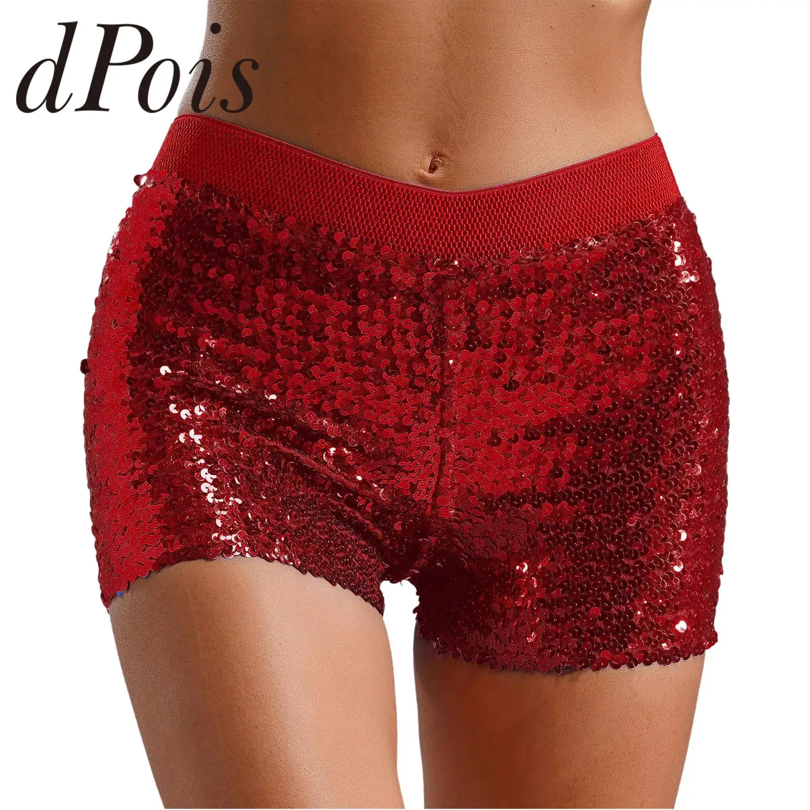 Mulheres brilhantes lantejoulas booty shorts moda cintura elástica shorts elásticos clubwear calças quentes para pólo dança clube festa traje