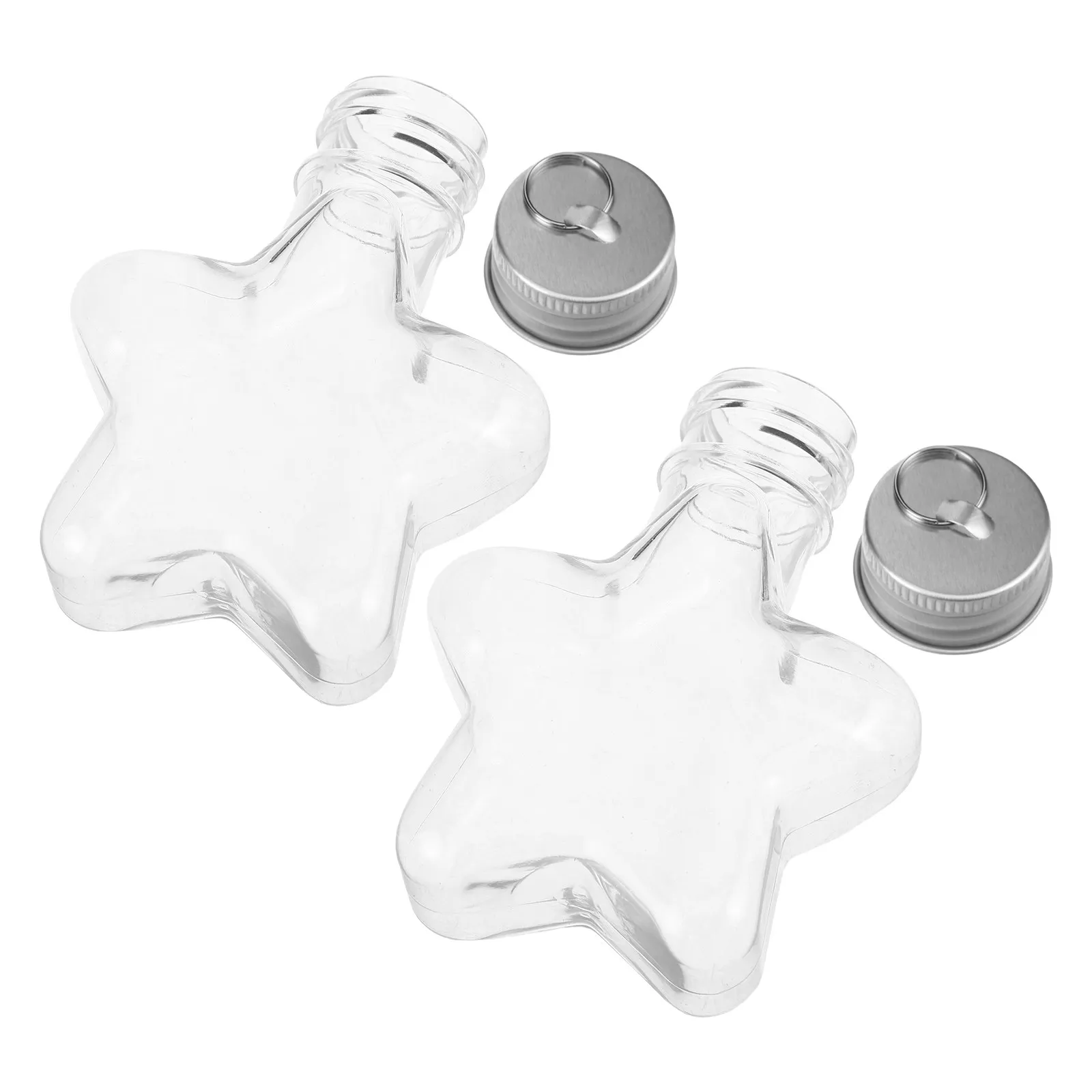 2Pcs Star Design Plastic Wishing Vials Transparent Fillable Ornament Jars for Party Beads Storage DIY Sand Keepsake Craft