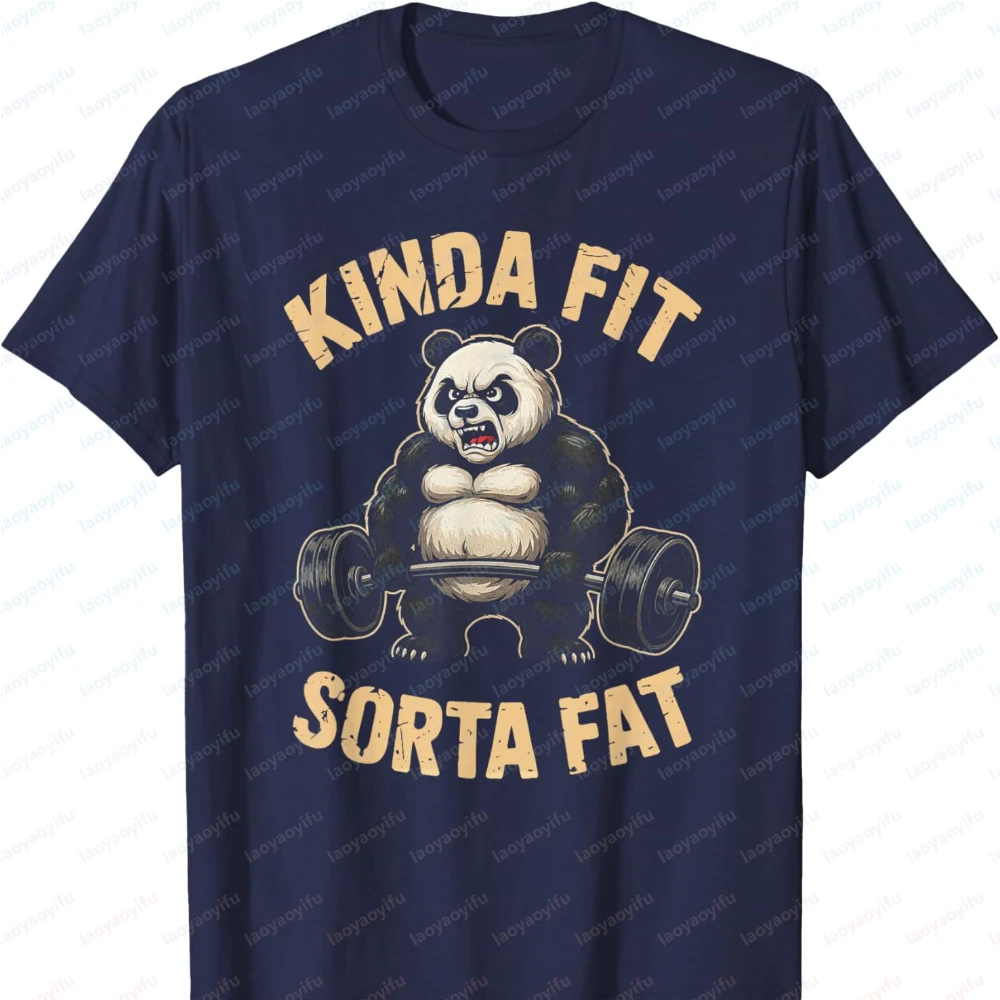 Kinda Fit Sorta Fat Funny Gym Panda Weightlifting Workout T-Shirt Streetwear Oversized T Shirt Graphic T Shirts Men Clothing Top
