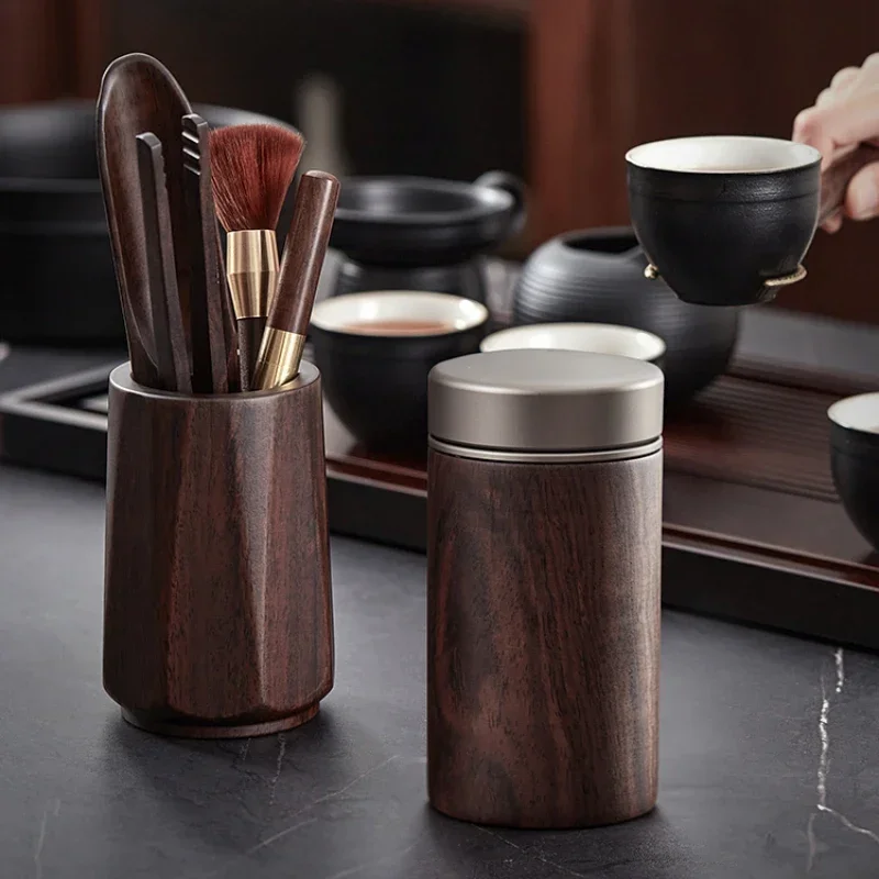 Ebony Sealed Tea Can Pu 'er Storage Storage Tea Box Household Wooden Chinese Portable Tea Can 4