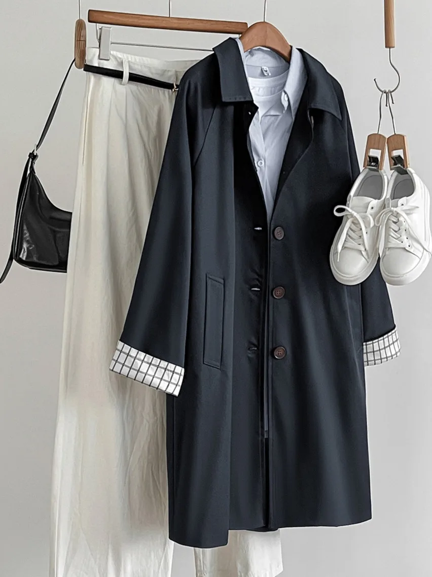 Casaco de comprimento médio feminino jaet solto coreano sle outono 2025 novo tamanho pequeno comer olhando casual faion thiened longo sve