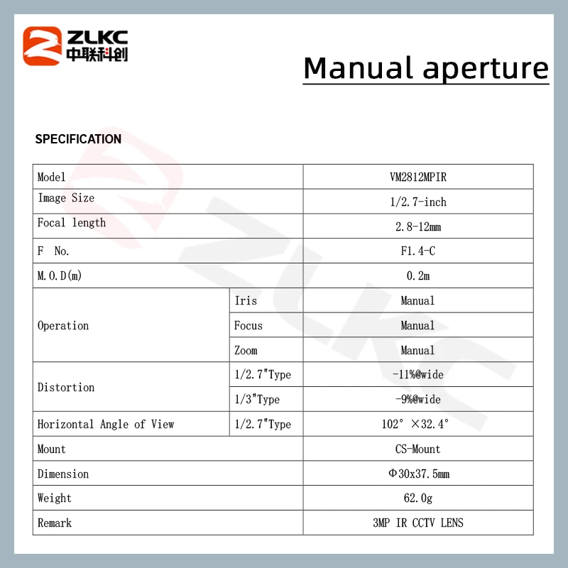 ZLKC CS Mount CCTV Lens 1/2.7 pollici 2.8-12mm obiettivo varifocale manuale Iris funzione IR telecamera di sicurezza obiettivo 3Megapixel