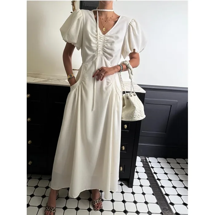 

Fashionable Long Simple Dress Korean Style Women's Clothing Spring Autumn Winter Seasonal Wear Casual Daily Outfit Street Style