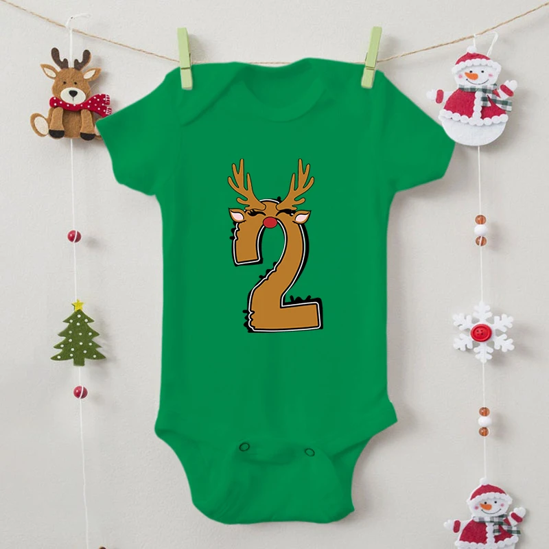 Baby Romper Cartoon Elk Deer Number 1-9 Birth Month Pattern Jumpsuits Fashion Xmas Gift Boy Girl Outfits Cotton Newborn Bodysuit