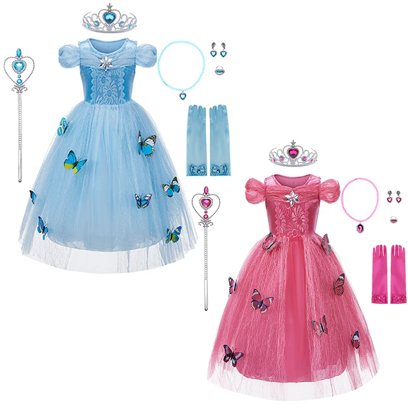 European and American Cosplay Cinderella Ball Gown Dresses Halloween Girls Party Dresses Butterfly Mesh Puffy Dresses For 3-8Y