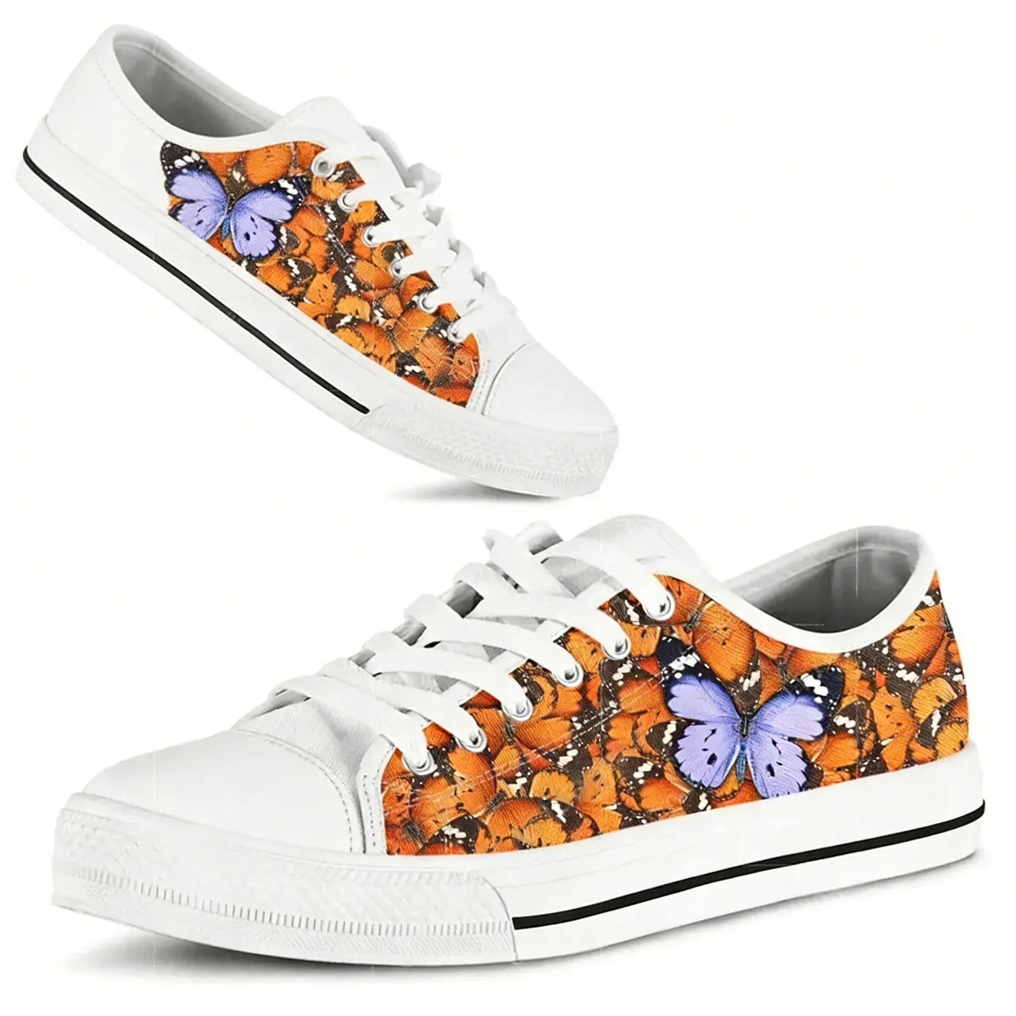 Zapatillas bajas de lona con diseño de mariposas azules para hombre, mujer y adolescente, zapatillas de lona de alta calidad, zapatos para parejas, zapatos personalizados hechos a medida